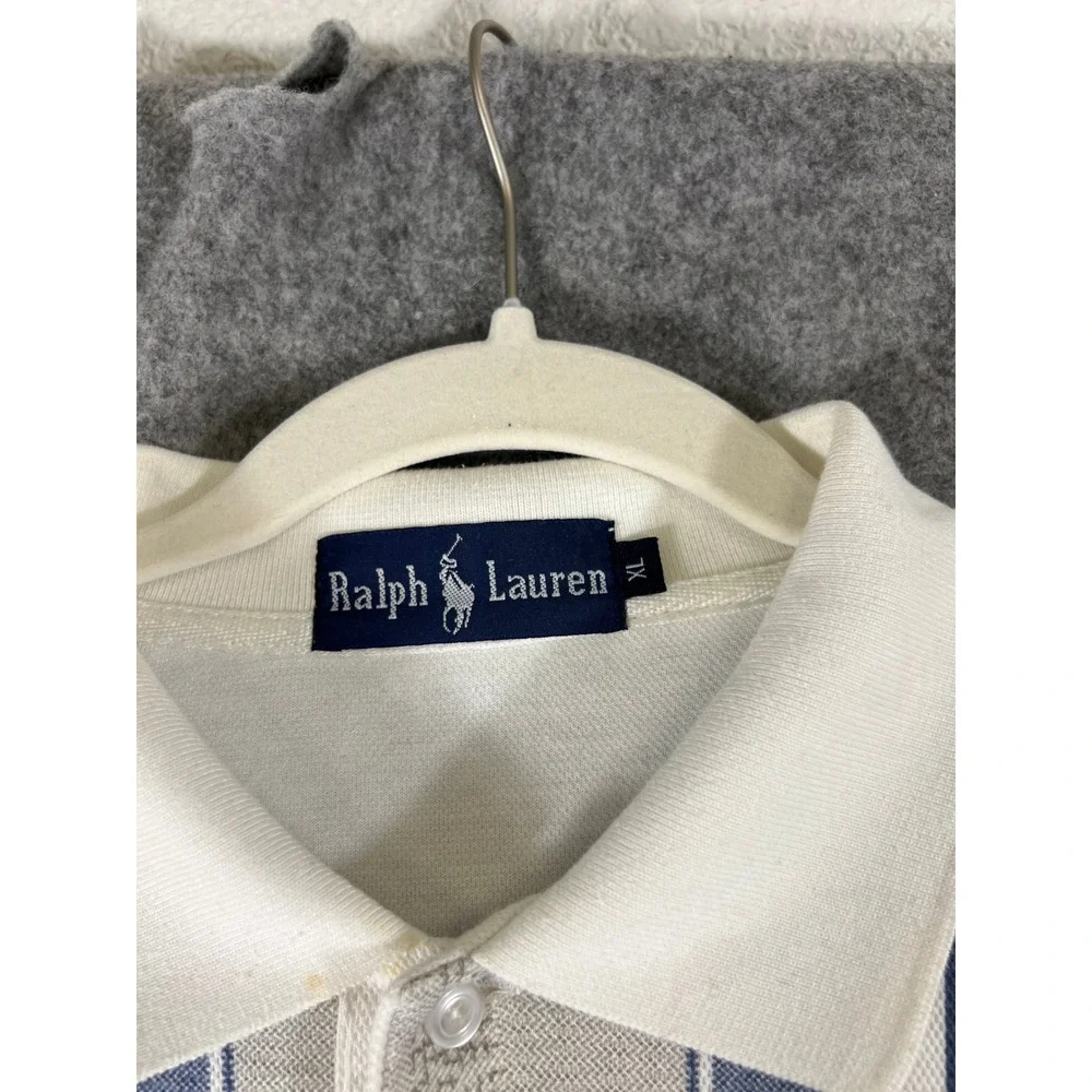 VTG 80s Ralph Lauren Polo Rugby Shirt Mens XL White Blue Striped Cotton Italian